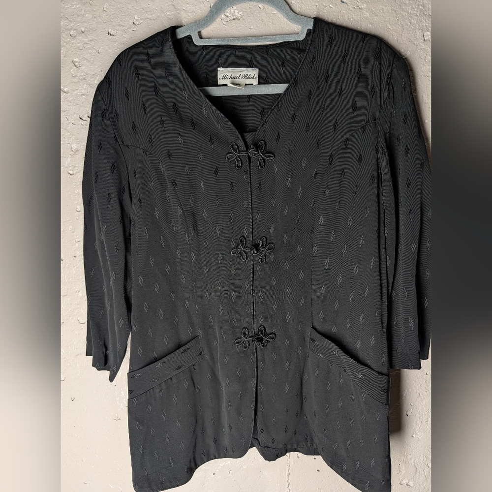 Vintage Michael Blake Black Frog Closure Jacket Top Artsy Lagenlook Minimalist